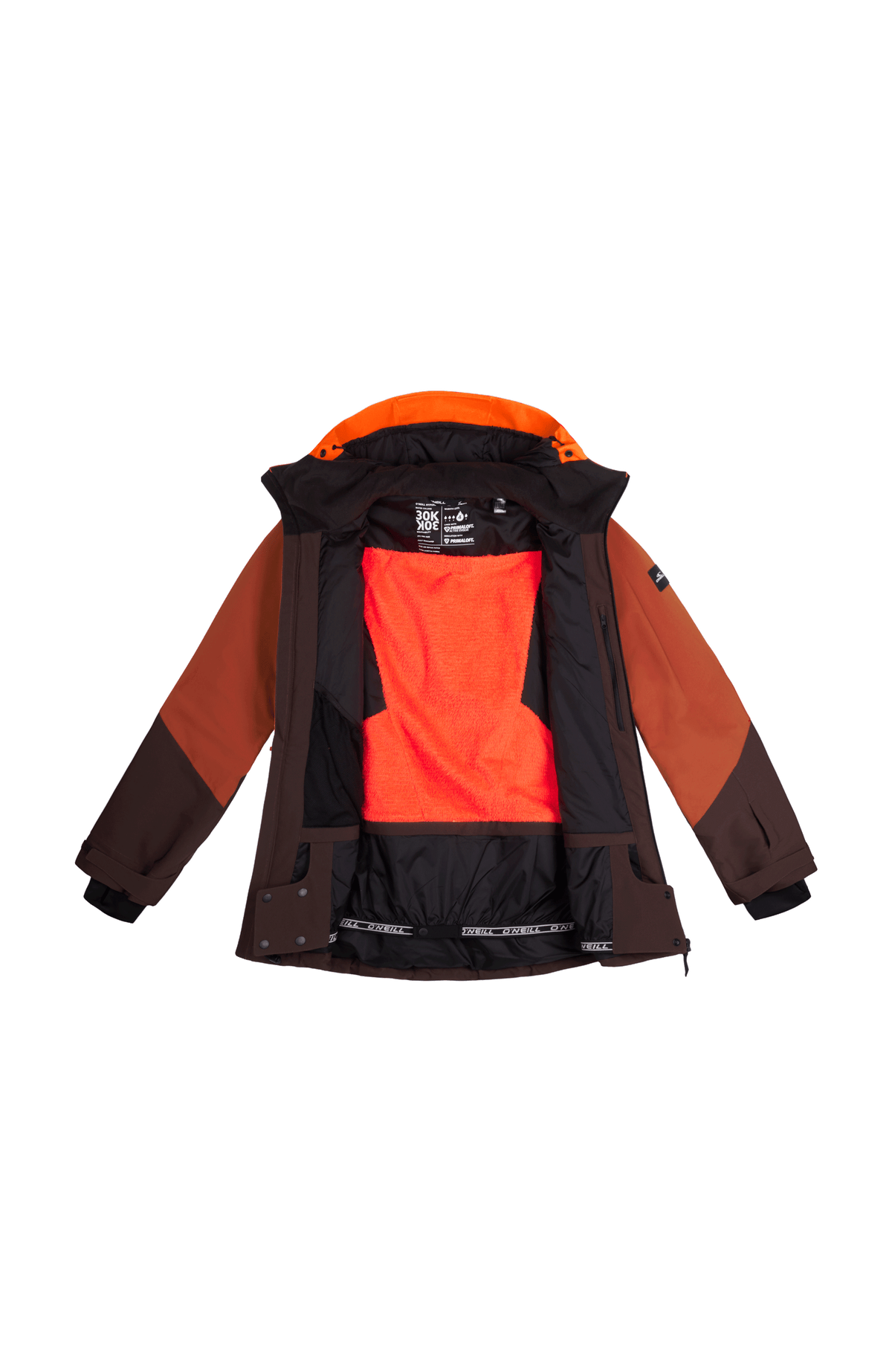FWC'Peak Fire Skijacke für Herren, rot, flach liegend von vorne mit sichtbarem Innenfutter