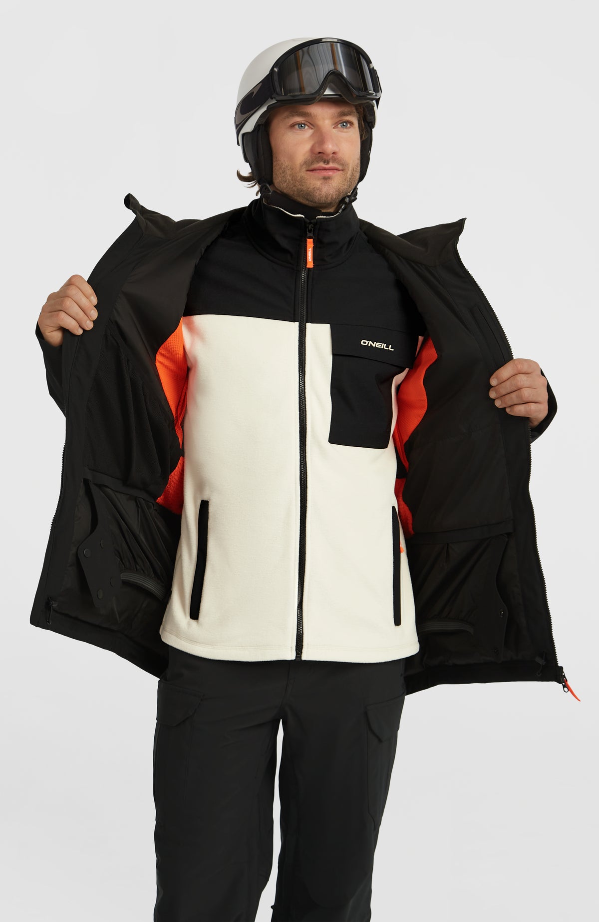 FWC'Peak Skijacke für Herren, schwarz, Vorderansicht am Model mit geöffneter Jacke