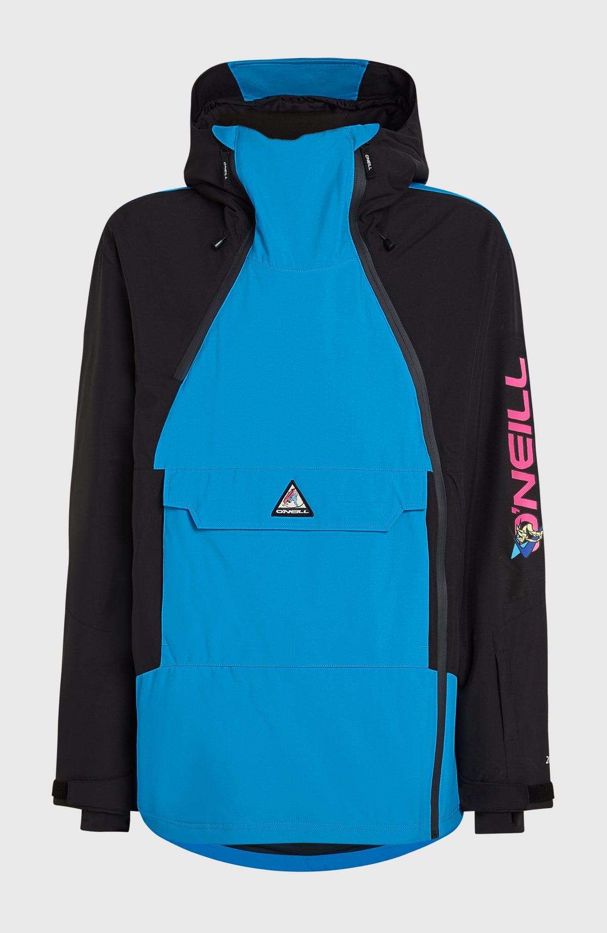 FWC'Play Asymmetric Ski- und Snowboardjacke für Herren, blau, freigestellt von vorne mit großer Fronttasche