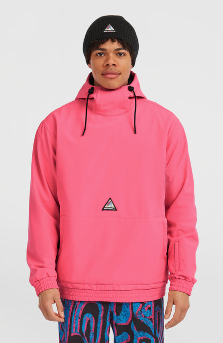 O'Neill FWC'Play Softshell-Hoodie für Herren in Pink, Vorderansicht, getragen am Model mit Kordelzugkapuze
