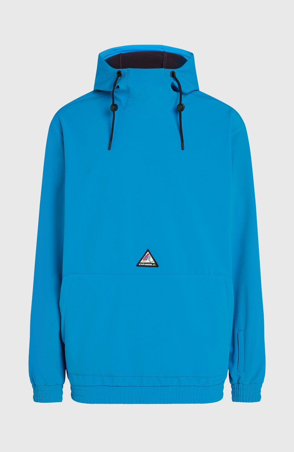 FWC'Play Softshell-Hoodie für Herren, blau, freigestellt von vorne mit Kapuze und aufgesetzter Kängurutasche