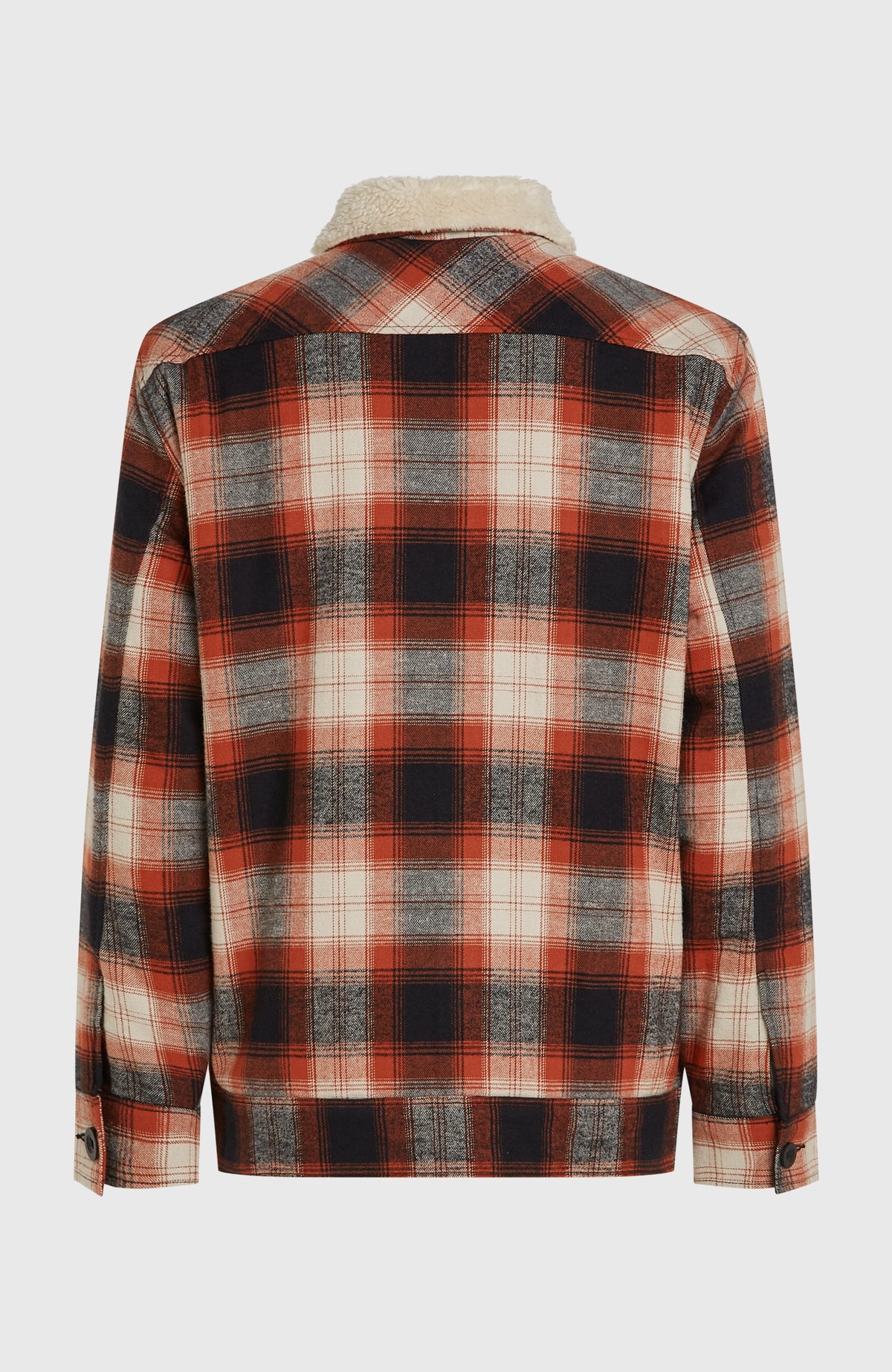 O'Riginals Jacke mit Fleecefutter für Herren, rot mit Karomuster in Schwarz und Cremeweiß, freigestellt von hinten