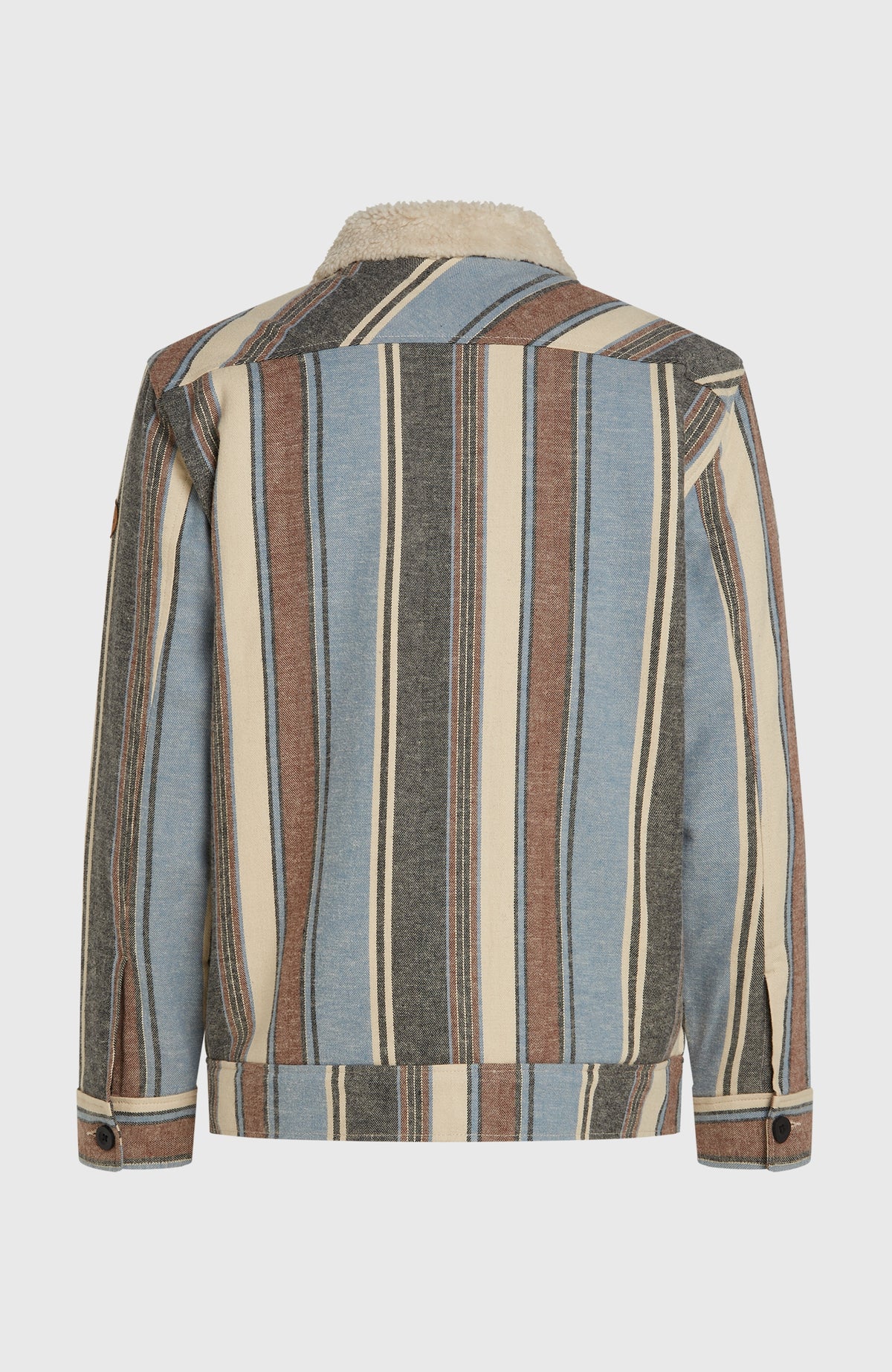 O'Riginals Jacke mit Fleecefutter für Herren, blau mit Streifenmuster in Braun, freigestellt von hinten