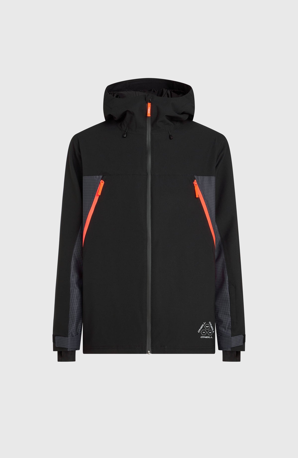 FWC'Peak Pro Skijacke für Herren, schwarz, freigestellt von vorne mit Kapuze