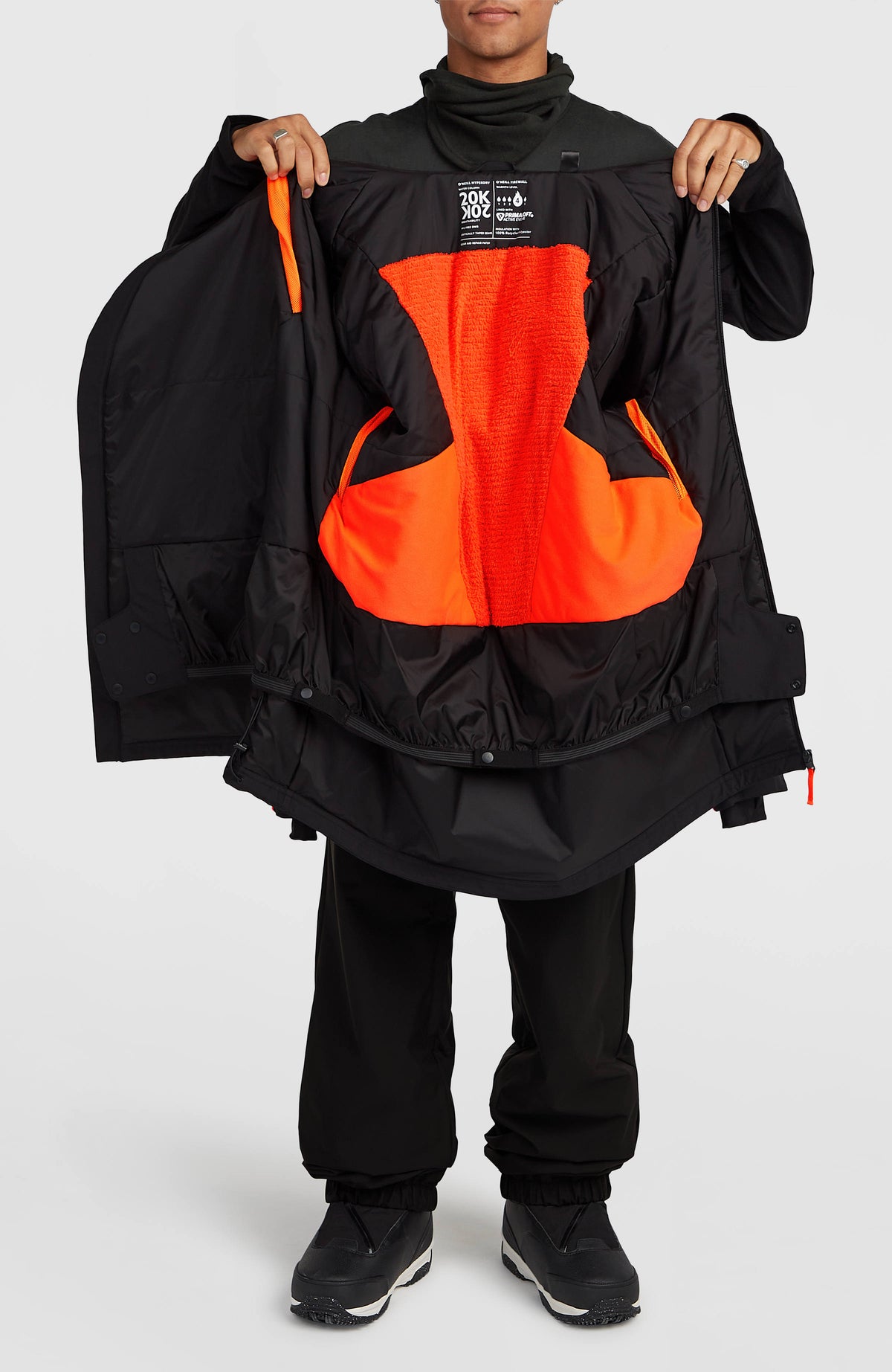FWC'Play Asymmetric Ski- und Snowboardjacke für Herren, schwarz, Vorderansicht mit geöffnetem Reißverschluss