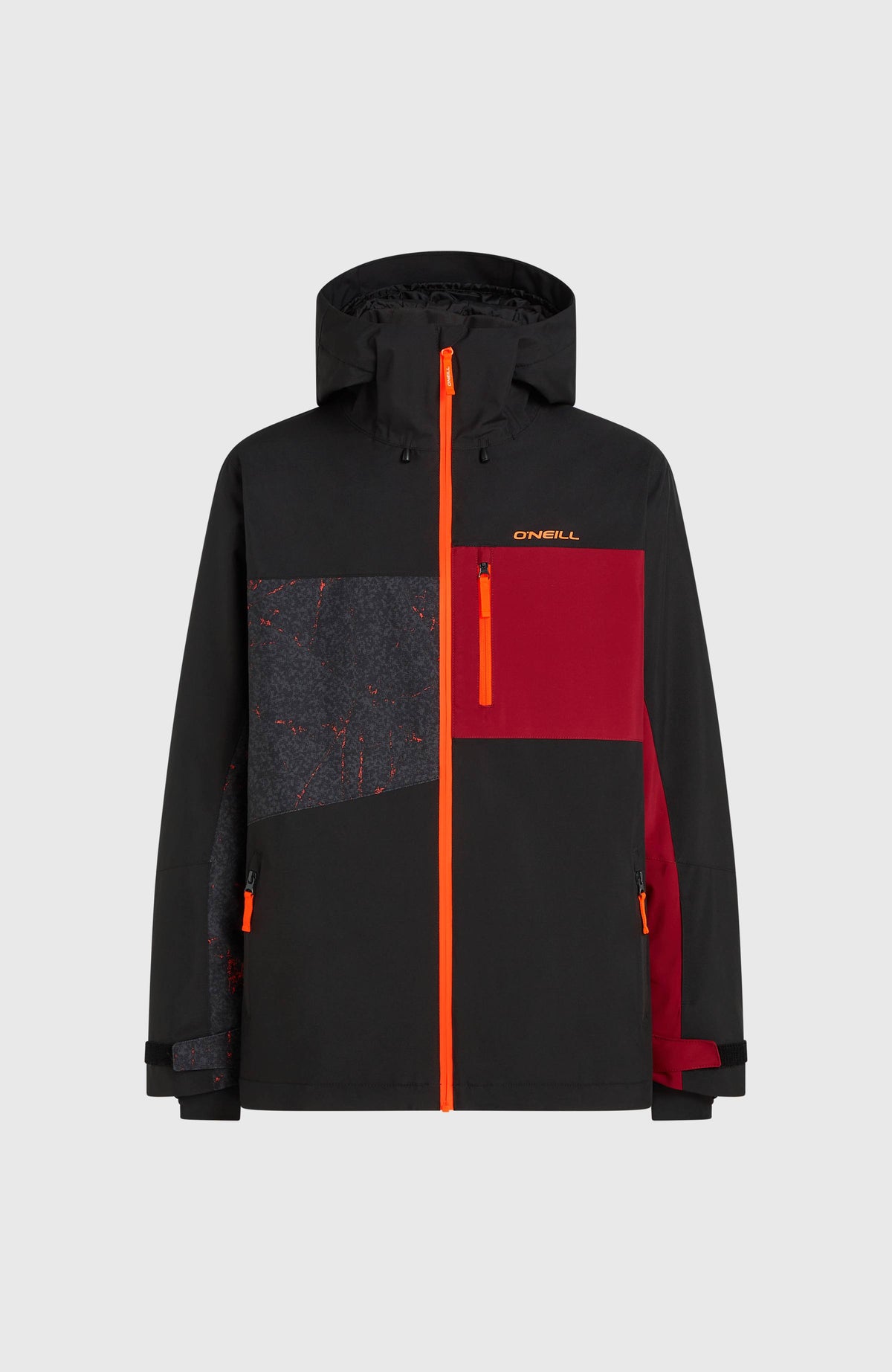 FWC'Cruz Triple Skijacke für Herren, schwarz, freigestellt von vorne mit Kapuze und Brusttasche