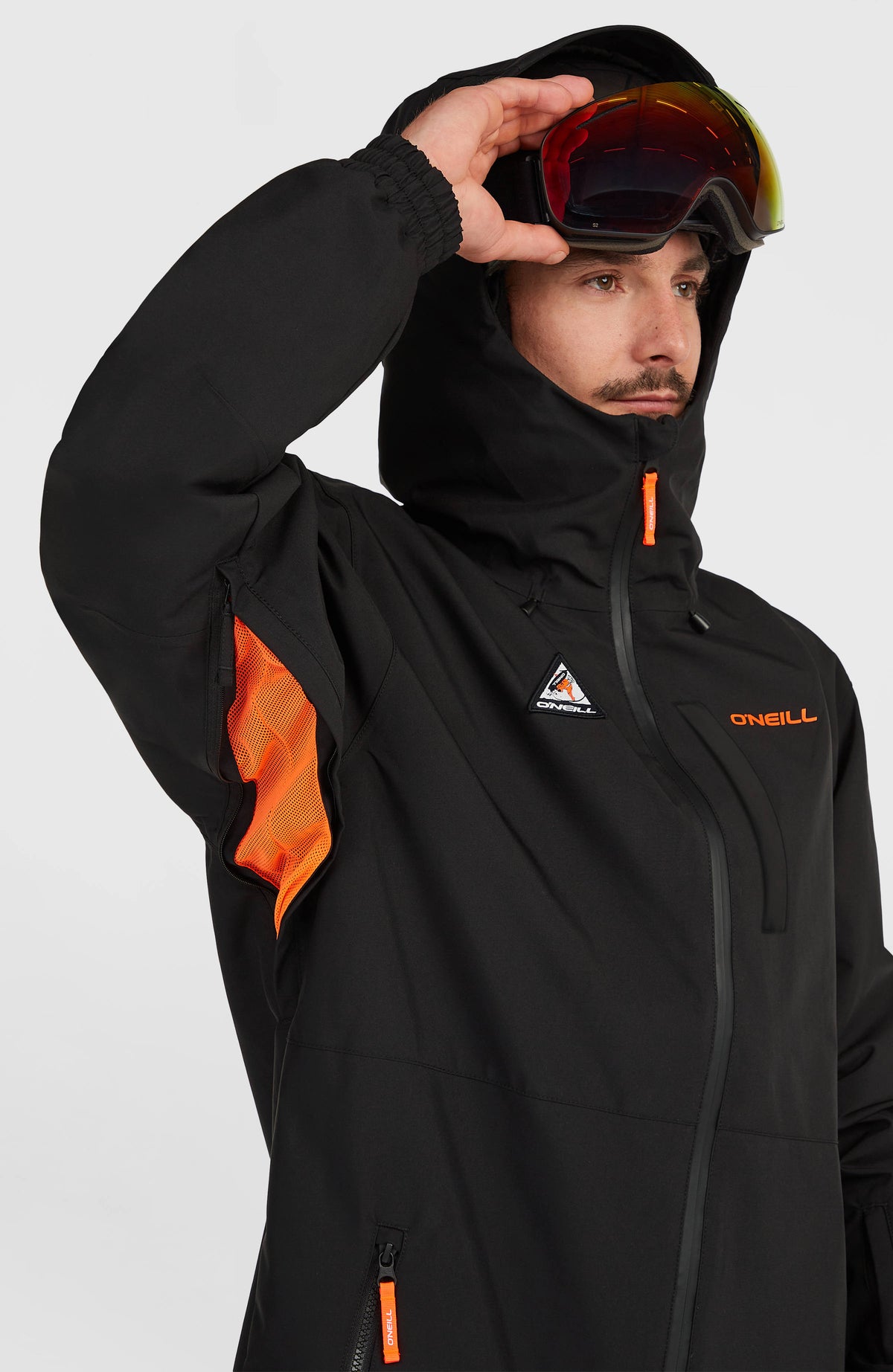 FWC'Play Park Ski- und Snowboardjacke für Herren, schwarz, Belüftungsreißverschluss mit orangem Mesh