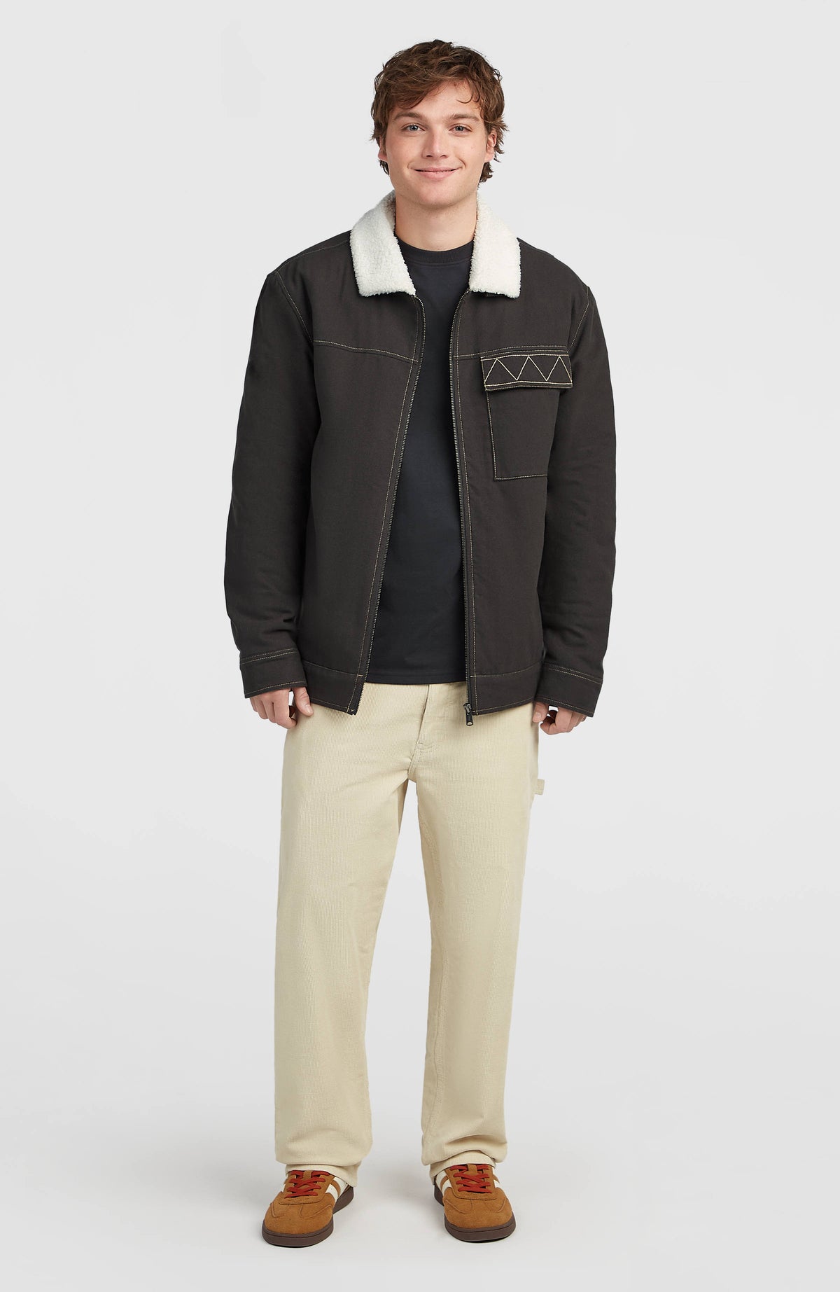 Graue Jacke O'RIGINALS FLEECE LINED JACKET für Herren, Ganzkörperansicht von vorne am Model