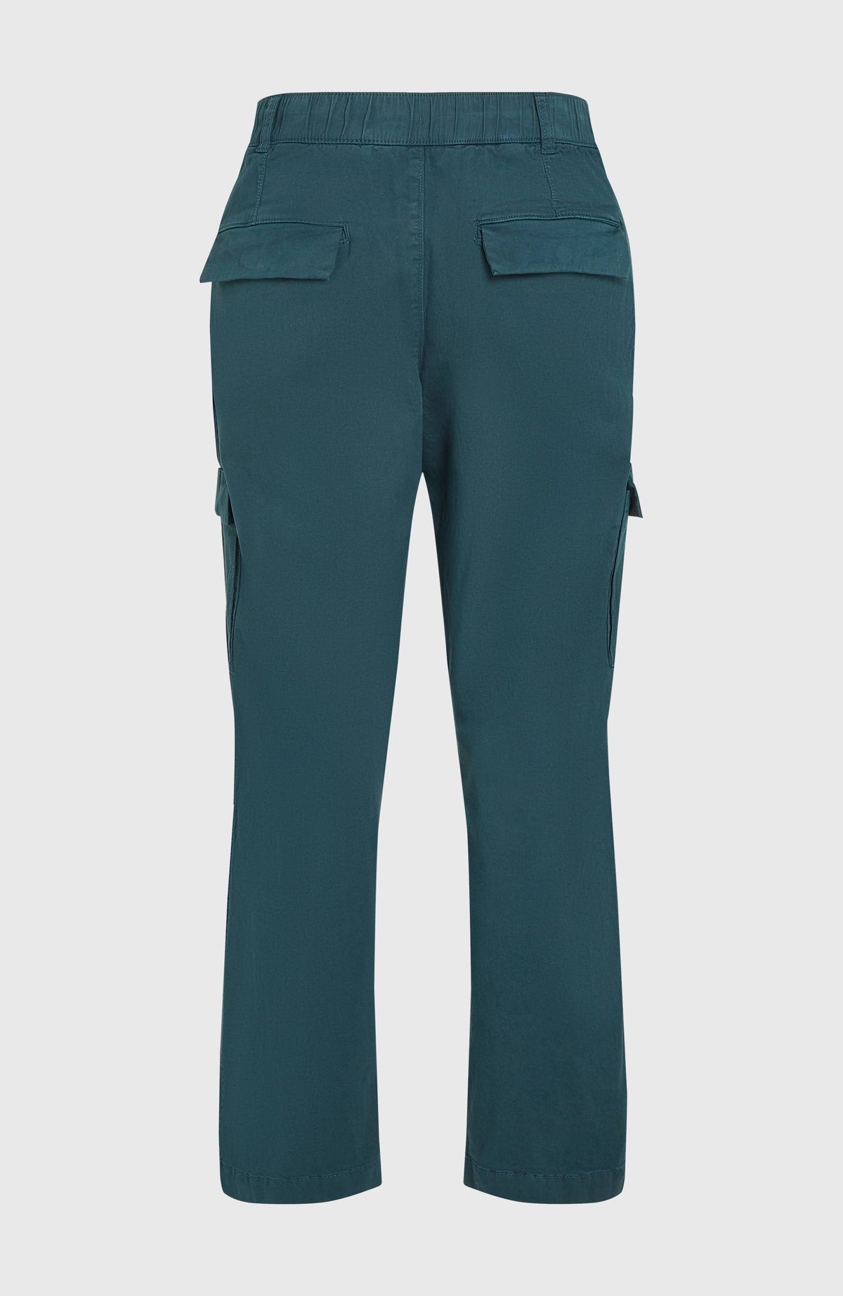 Essentials Cargohose für Herren, blau, freigestellt von hinten mit elastischem Bund und zwei Klappentaschen