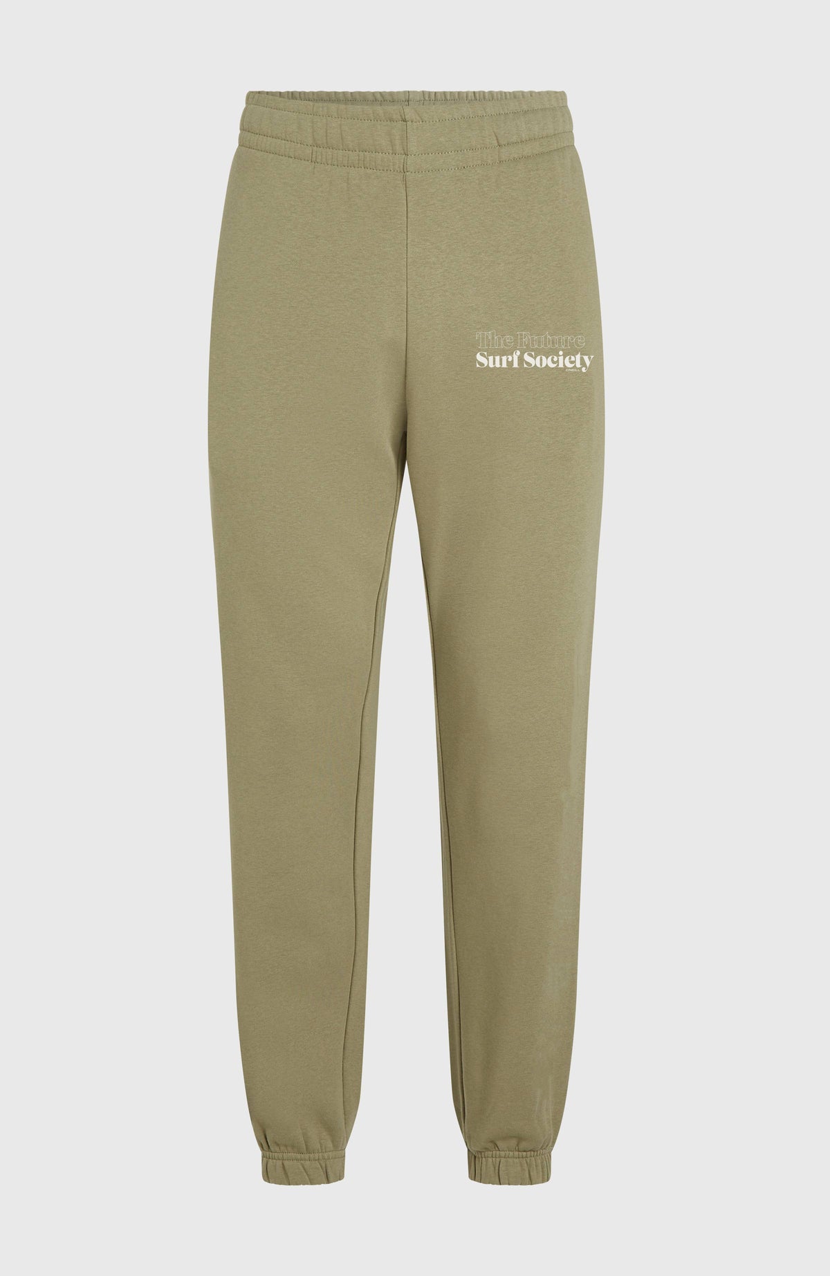 Future Surf Society Jogginghose für Herren, grün mit Logo-Print in Weiß, freigestellt von vorne