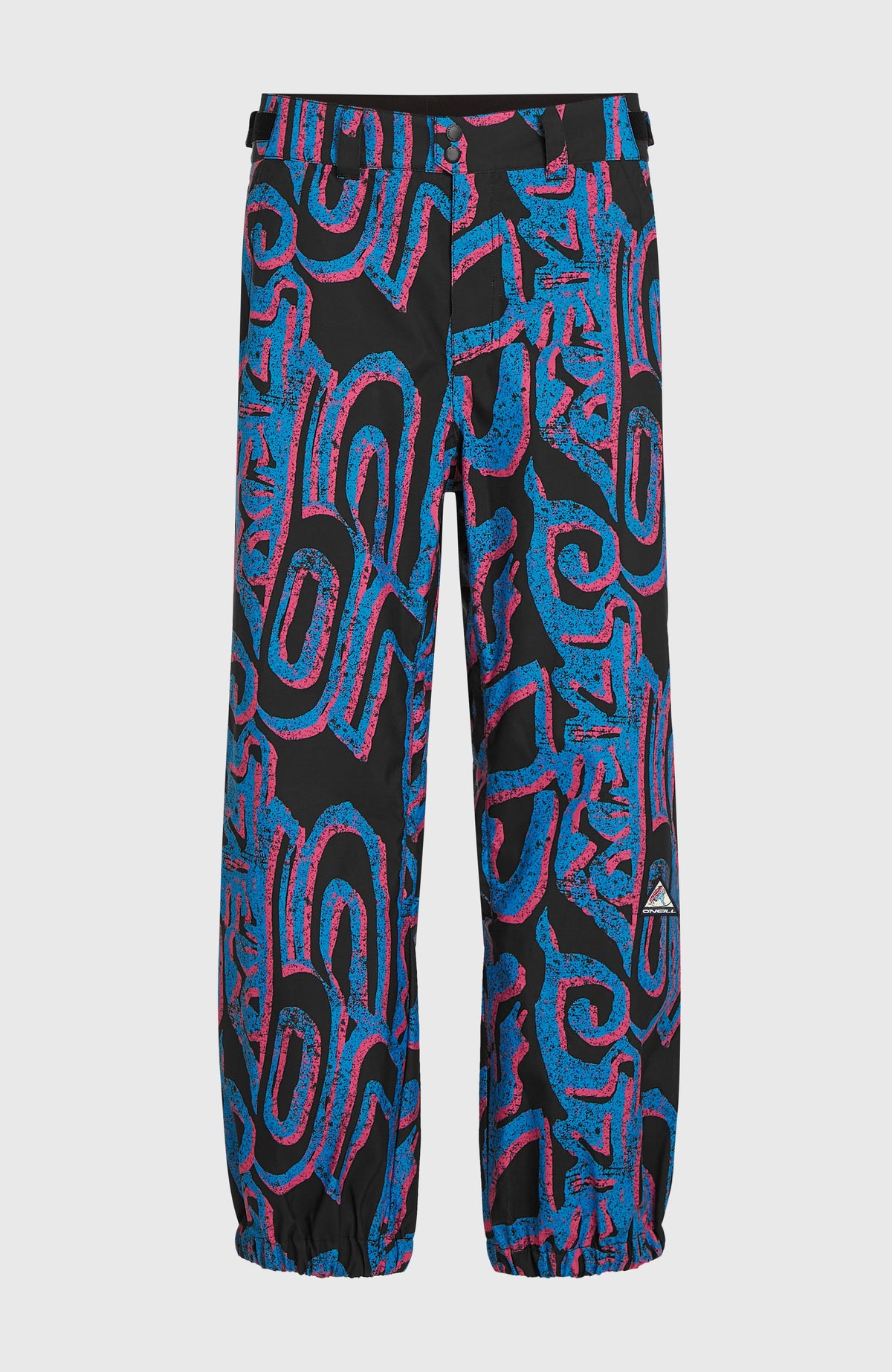 FWC'Play Ski- und Snowboardhose für Herren, pink mit Grafikmuster in Blau und Schwarz, freigestellt von vorne