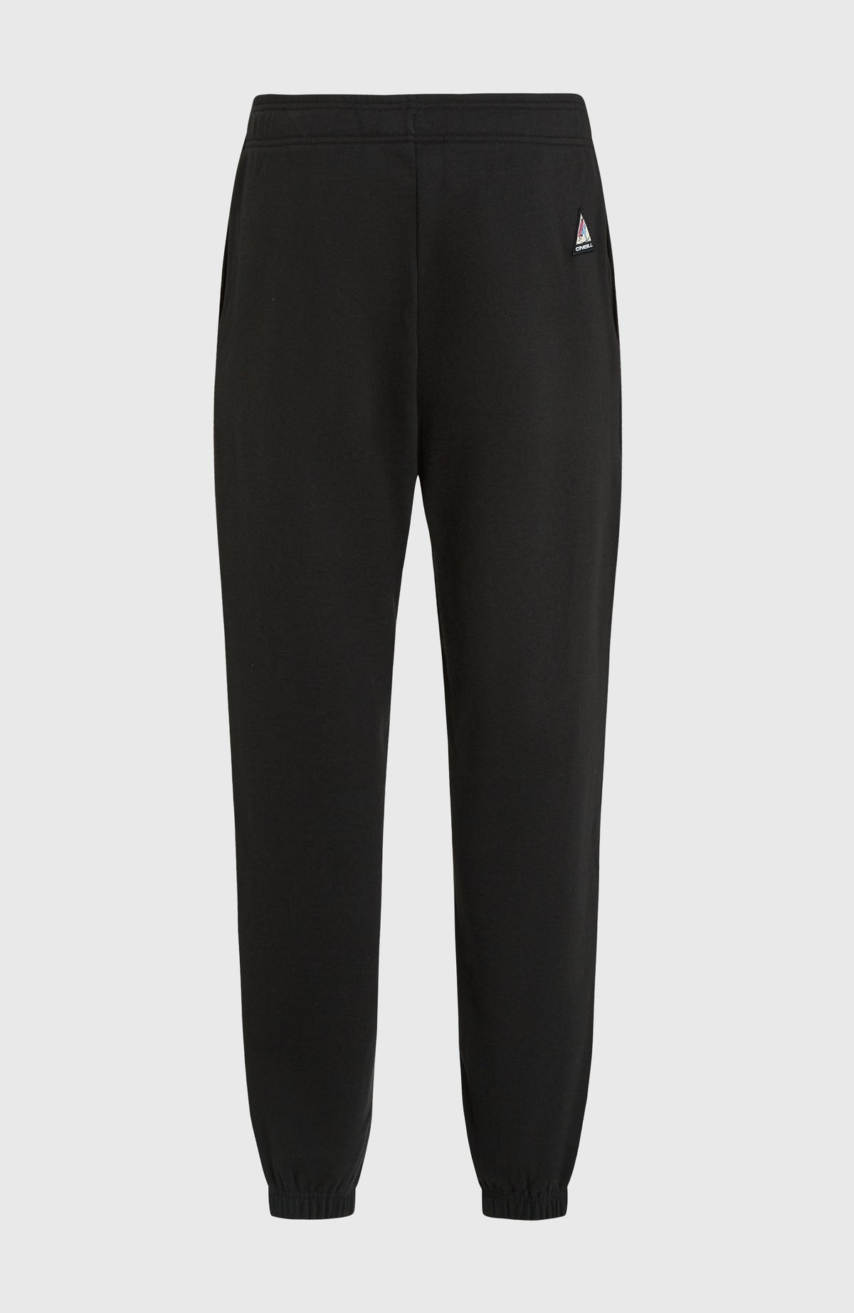 FWC'Play Jogginghose für Herren, schwarz mit Logo-Print in Pink, freigestellt von hinten mit dreieckigem Badge