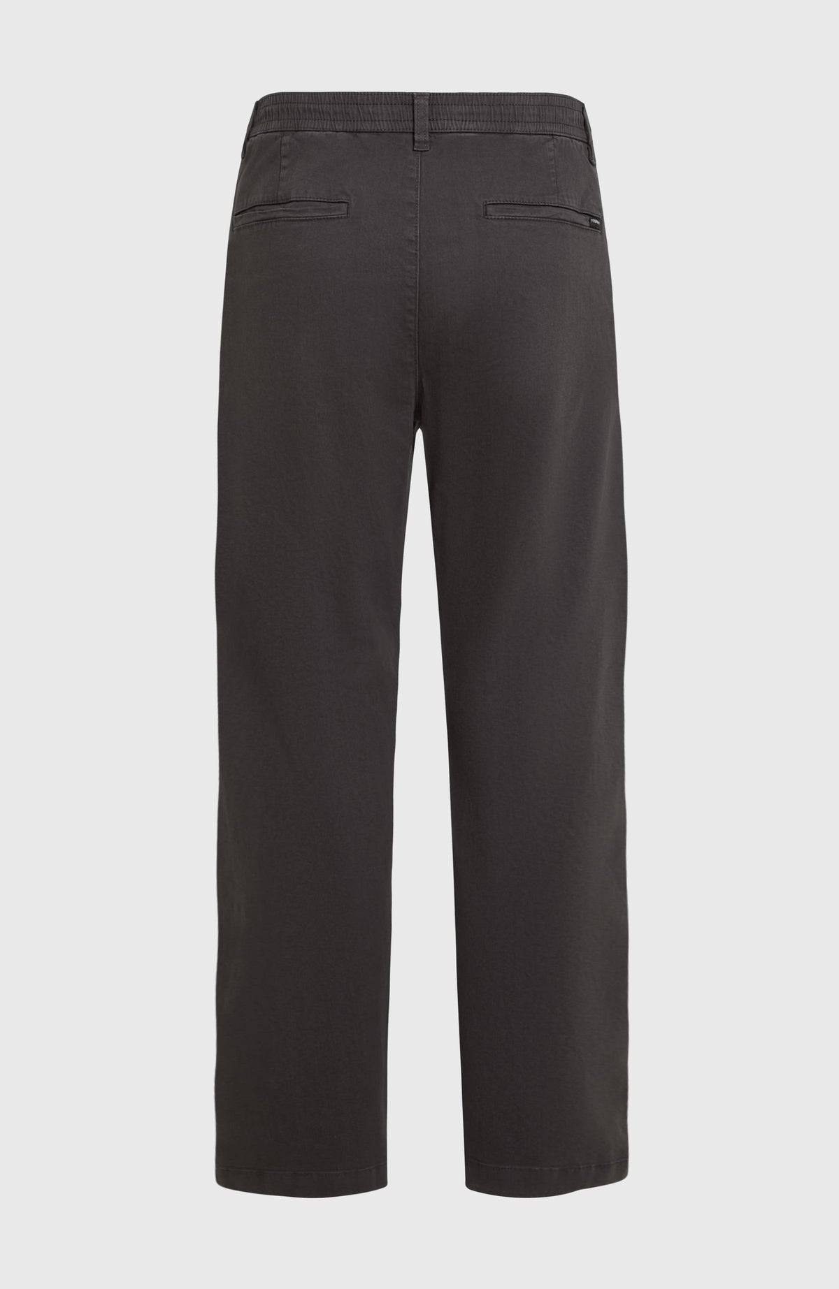 Essentials Chino-Hose für Herren, grau, freigestellt von hinten mit zwei Paspeltaschen und Gürtelschlaufen