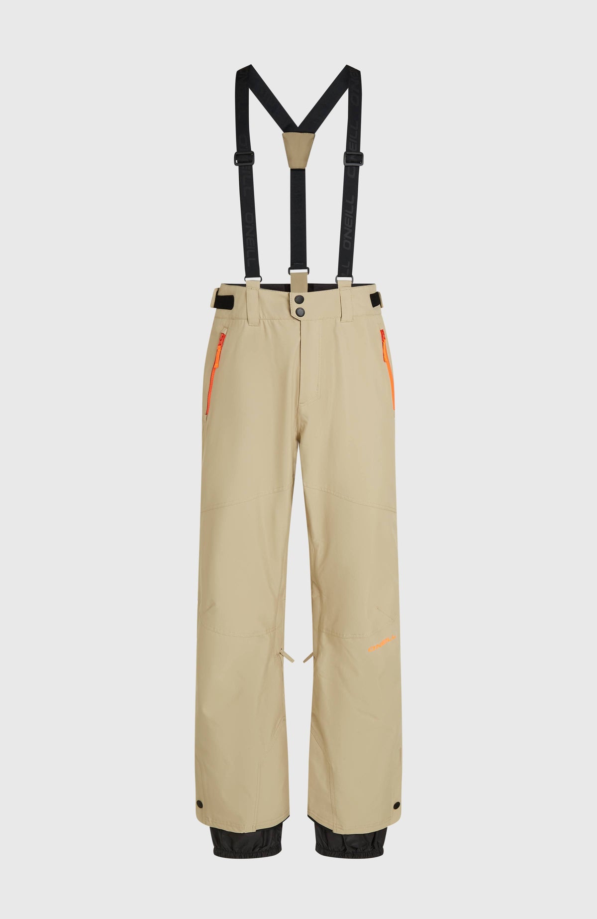 FWC'Cruz Skihose mit Trägern für Herren, beige, freigestellt von vorne mit elastischen Trägern