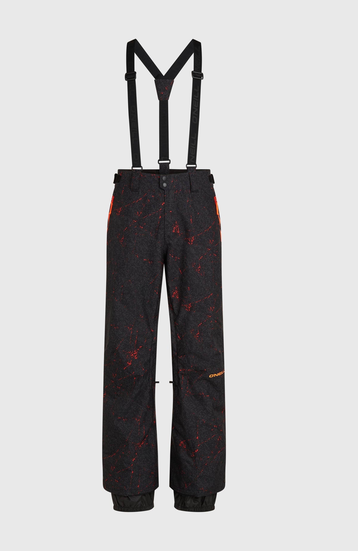 Schwarze FWC'Cruz Skihose mit Trägern für Herren mit Sprenkelmuster in Rot, freigestellt von vorne
