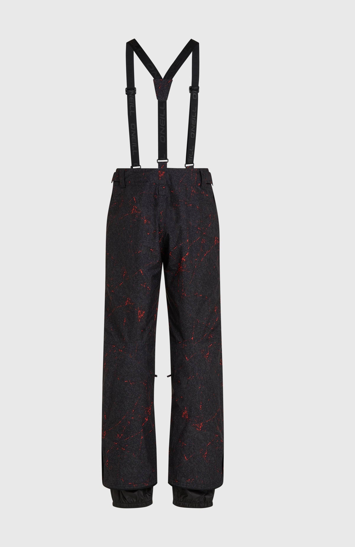 Schwarze FWC'Cruz Skihose mit Trägern für Herren mit Sprenkelmuster in Rot, freigestellt von hinten