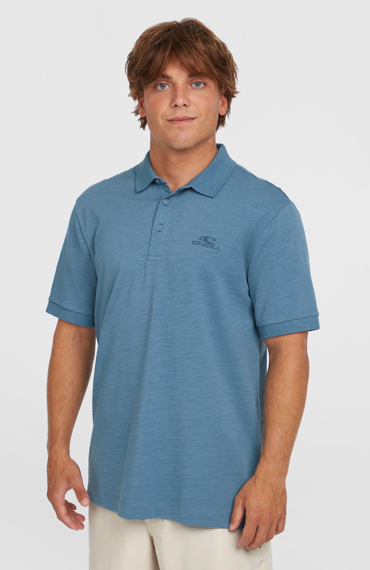 O'Neill Slub Small Logo Poloshirt für Herren in Blau, Vorderansicht am Model