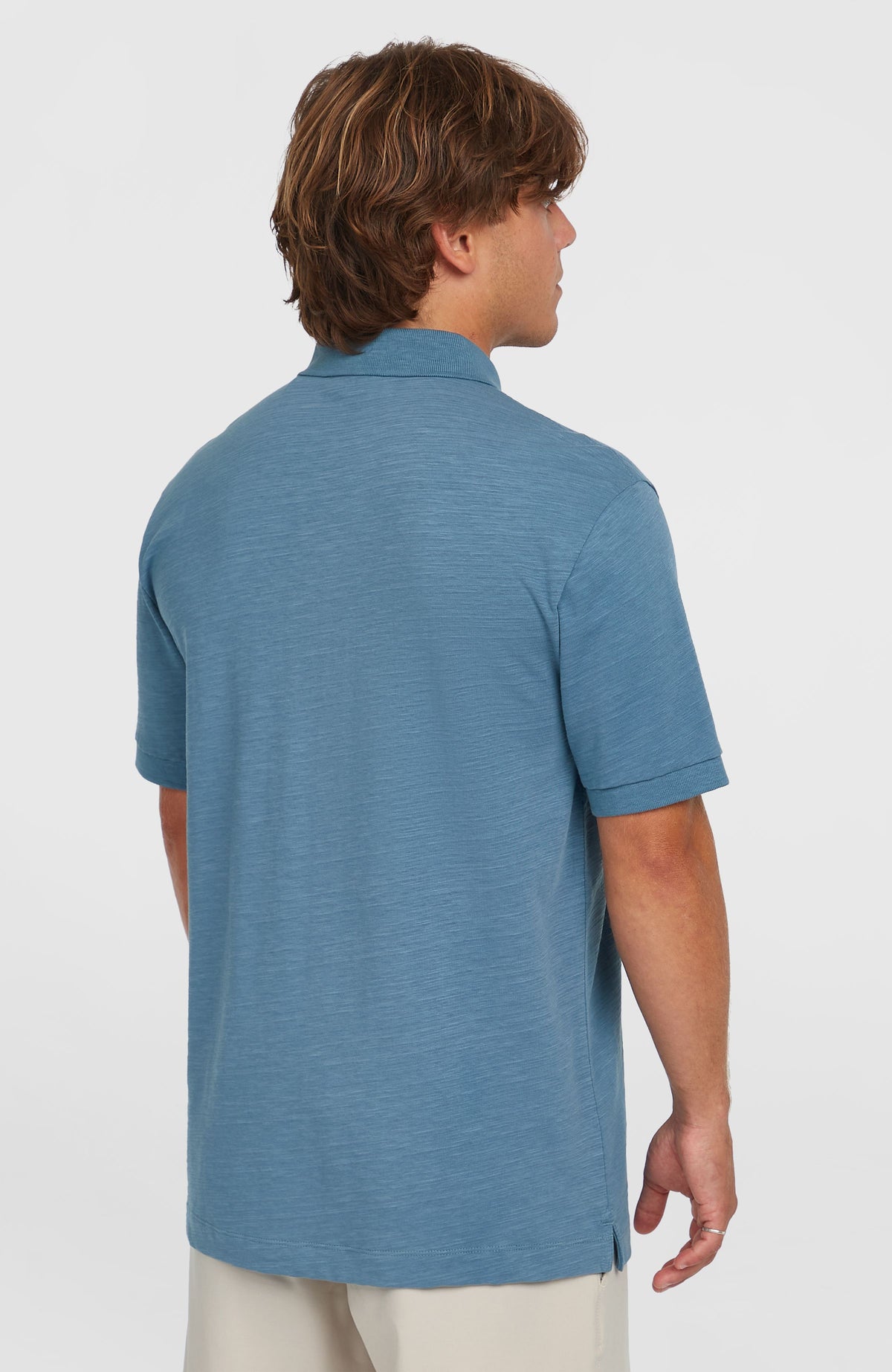 Slub Small Logo Poloshirt für Herren in Blau, Rückansicht am Model