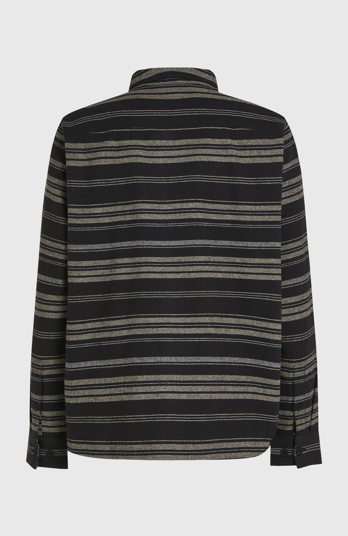 Must-Have Flanellhemd für Herren, schwarz mit Streifenmuster in Grau und Beige, freigestellte Rückansicht