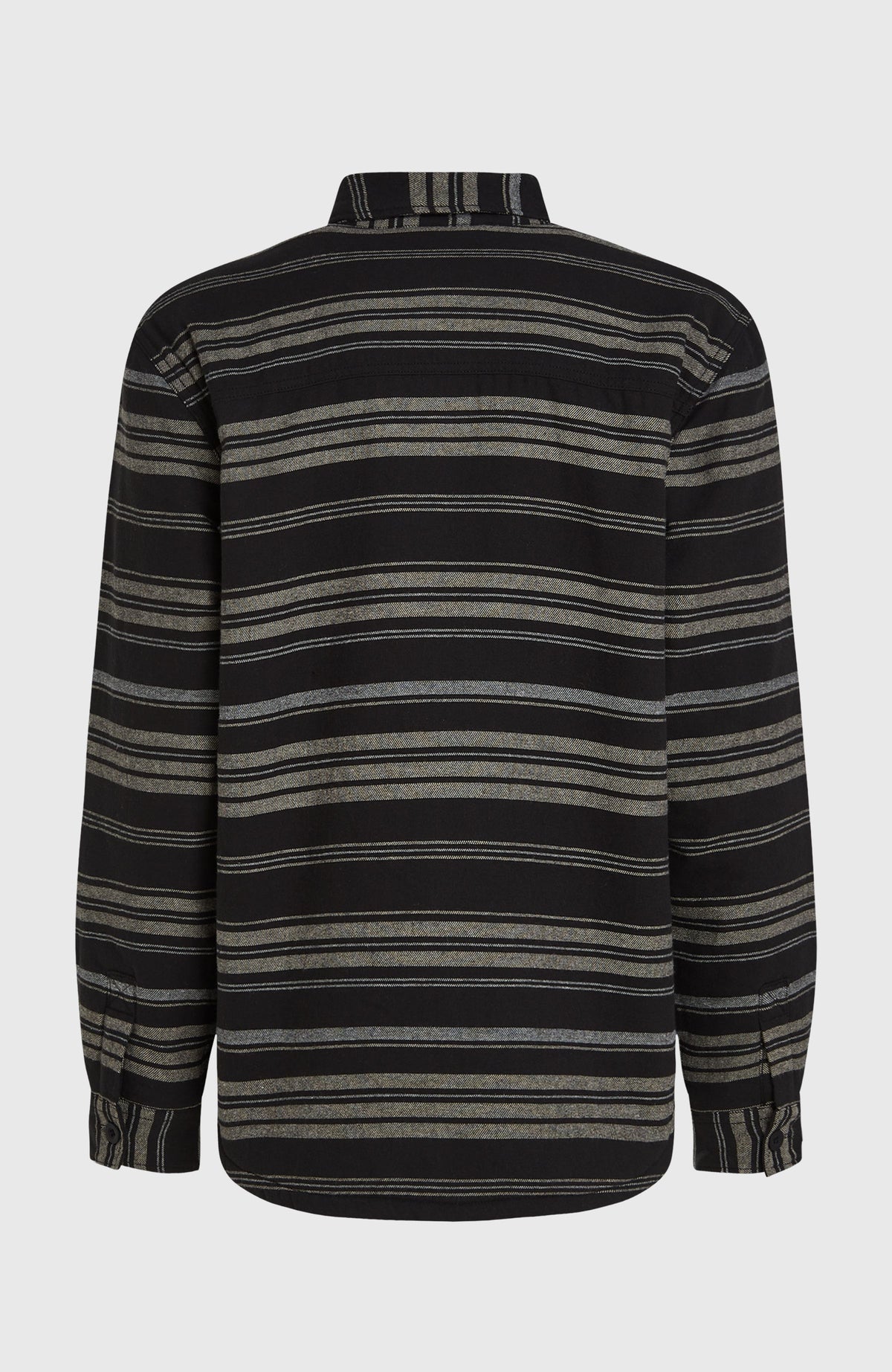 Must-Have Hemd mit Fleecefutter für Herren, schwarz mit Streifenmuster in Grau, freigestellt in der Rückansicht