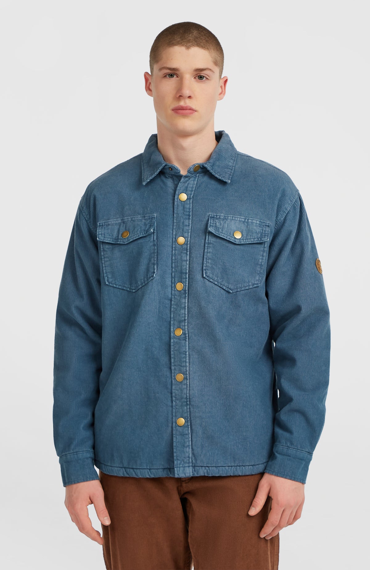 O'Neill O'Riginals Cord-Overshirt mit Fleecefutter für Herren, blau, Vorderansicht am Model