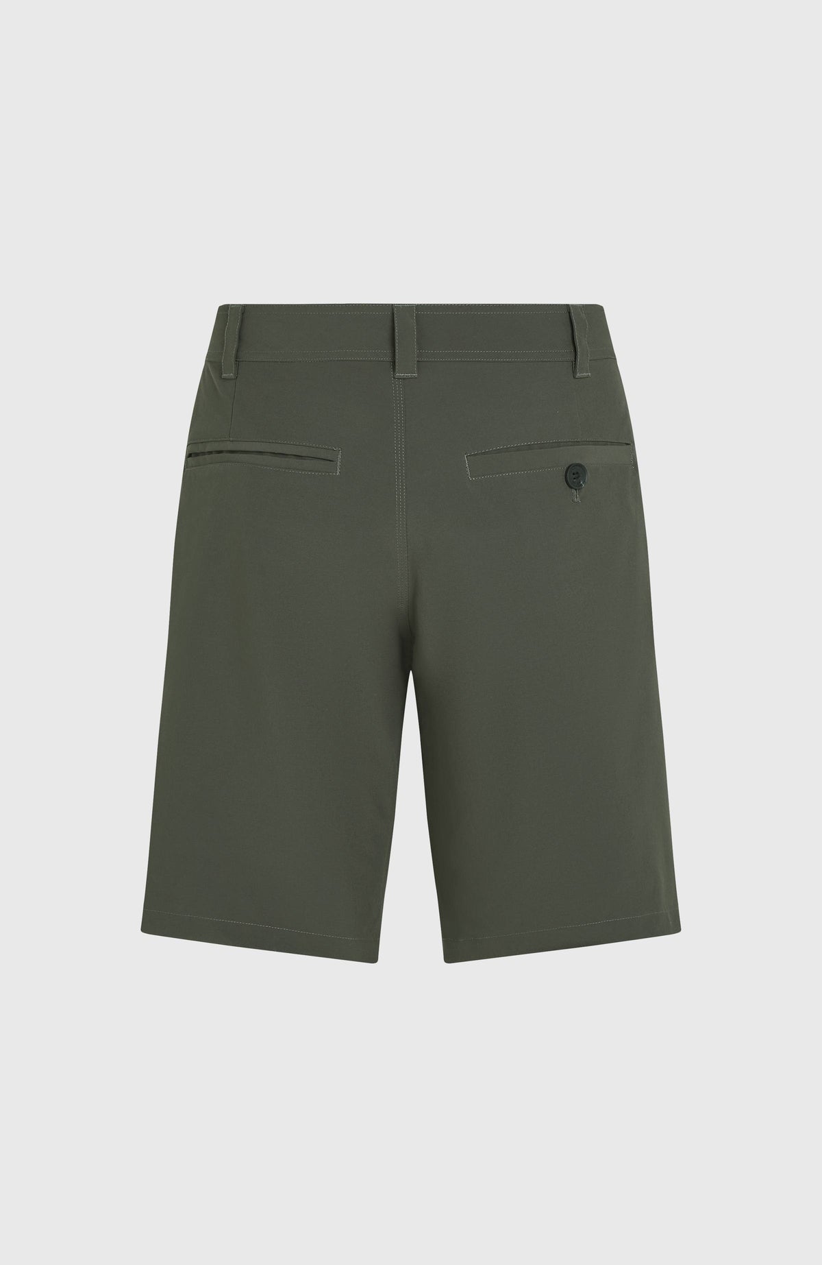 Hybrid 19" Chino-Shorts für Herren, grau, freigestellt von hinten mit geknöpfter Gesäßtasche