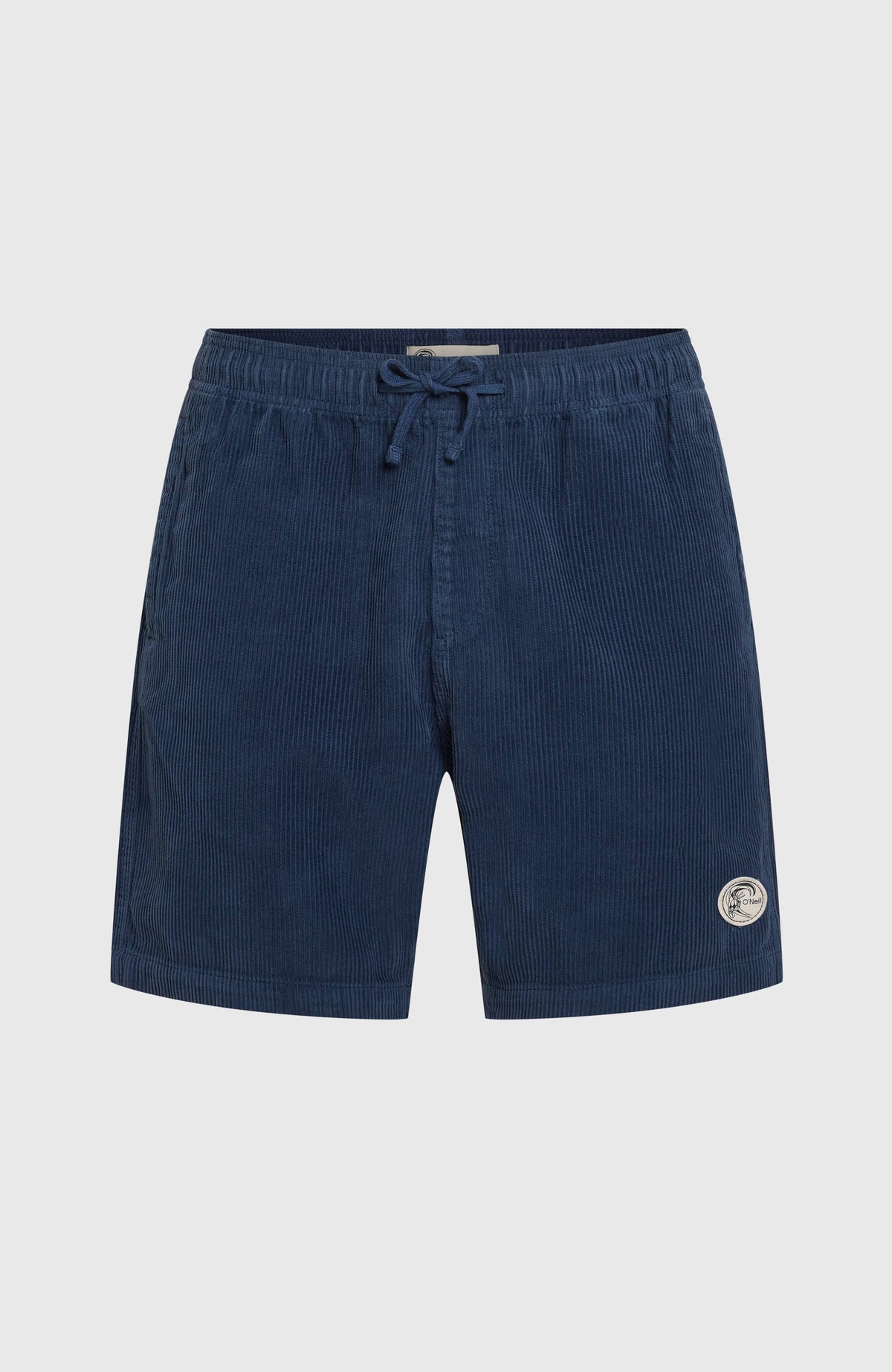 O'Riginals Cord-Shorts für Herren in Blau, freigestellt von vorne mit Kordelzug am Bund