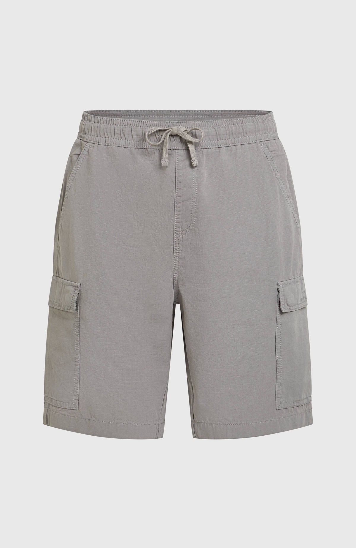 Graue Essentials Ripstop Cargo-Shorts für Herren, freigestellt von vorne mit Kordelzug und Cargo-Taschen