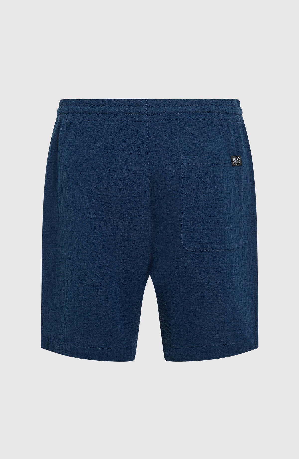 O'Riginals Structure Shorts für Herren, blau, flach liegend von hinten mit elastischem Bund und Gesäßtasche
