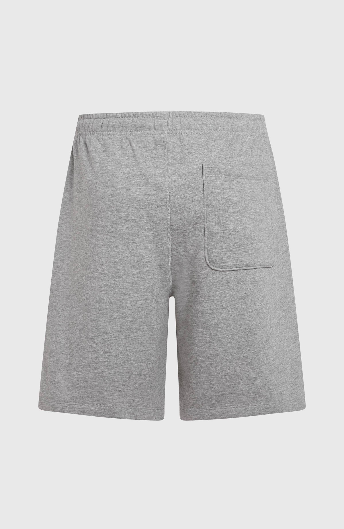Essentials 90s Sweatshorts für Herren, grau, freigestellt von hinten mit aufgesetzter Tasche an der Rückseite