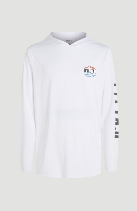 O'Neill TRVLR Series UPF Hoodie für Herren, weiß, freigestellt von vorne mit kleinem Logo-Print auf der Brust