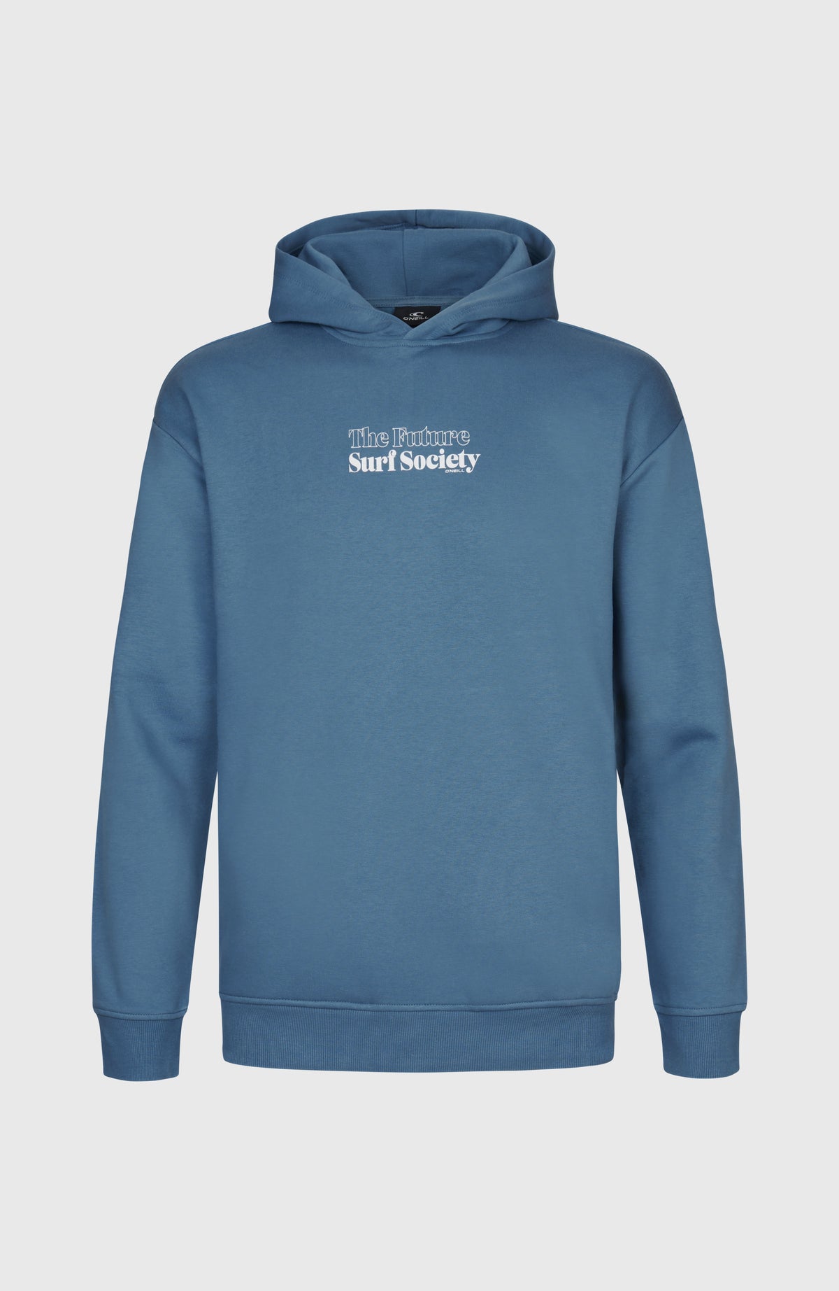 O'Neill Future Surf Society Hoodie für Herren, blau mit Logo-Print in Weiß, freigestellt von vorne