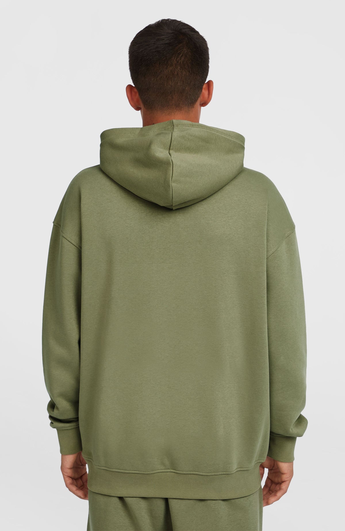 Future Surf Society Hoodie für Herren, grün, Rückansicht am Model mit geripptem Saum