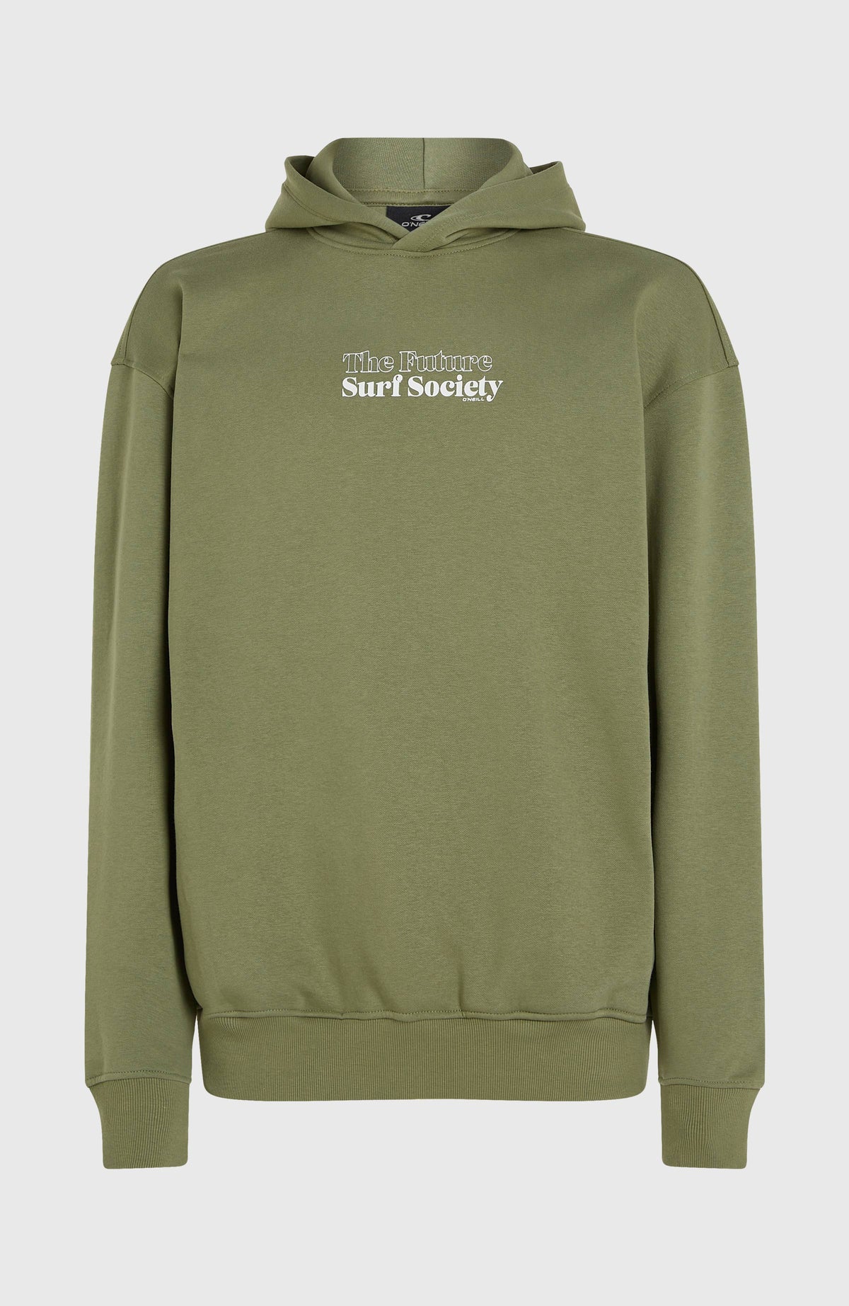 Future Surf Society Hoodie für Herren, grün mit Logo-Print in Weiß, freigestellt von vorne