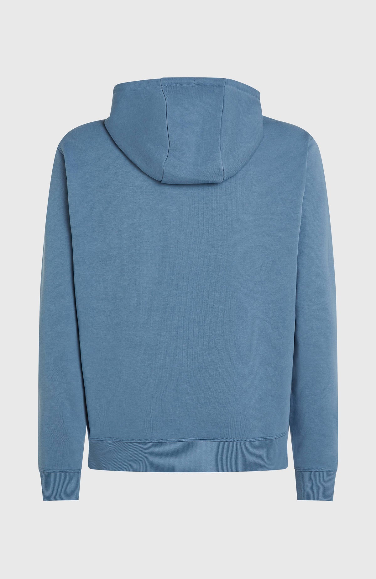 Small Logo Hoodie für Herren, blau, freigestellt von hinten mit Kapuze und Rippstricksaum