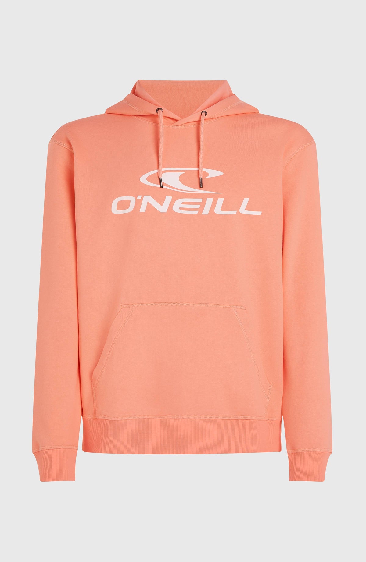 Logo Hoodie für Herren, pink mit Logo-Print in Weiß, freigestellt von vorne mit Kängurutasche
