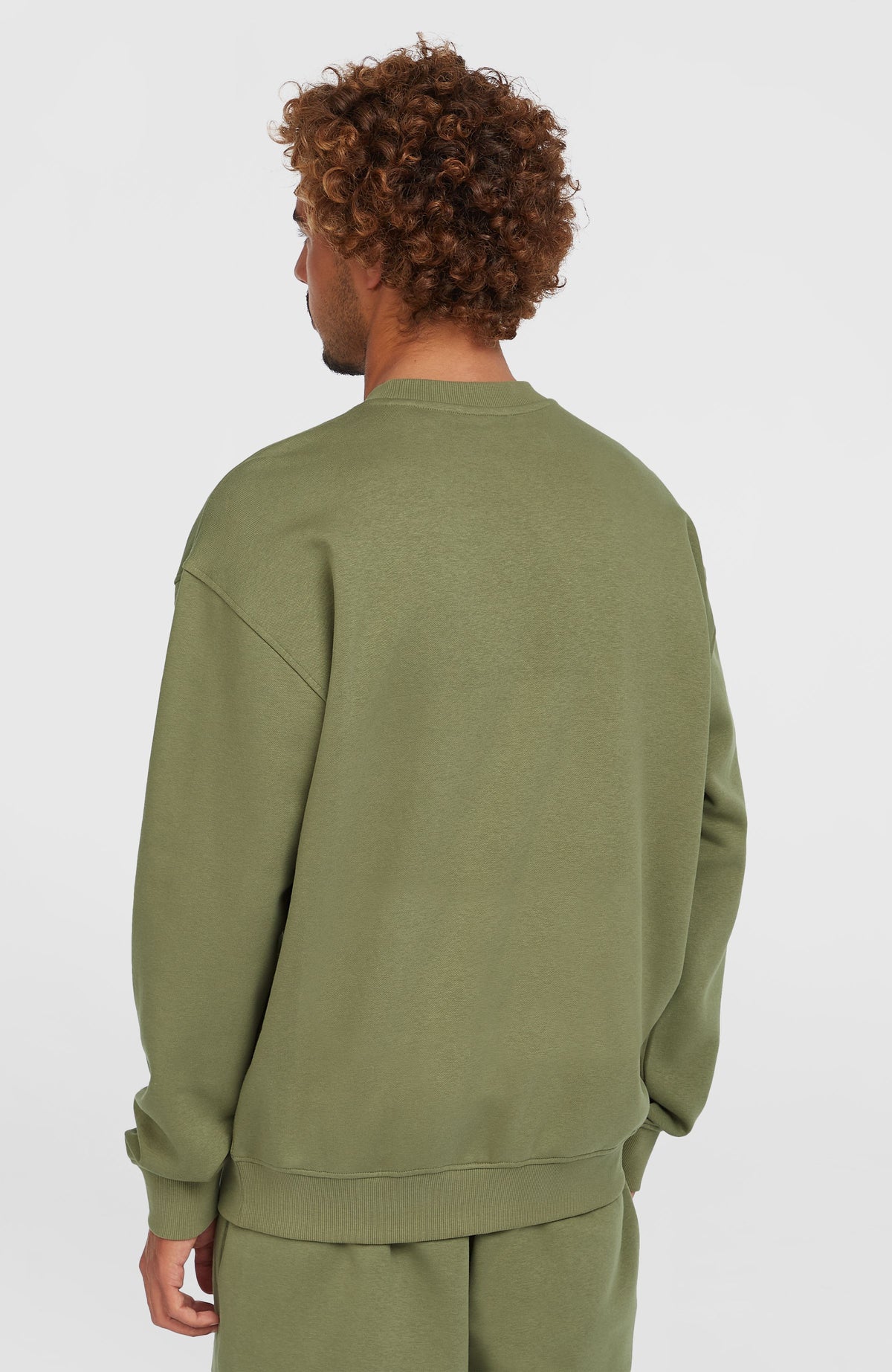 Future Surf Society Crew Sweatshirt für Herren, grün, Rückansicht getragen am Model mit geripptem Saum und Bündchen