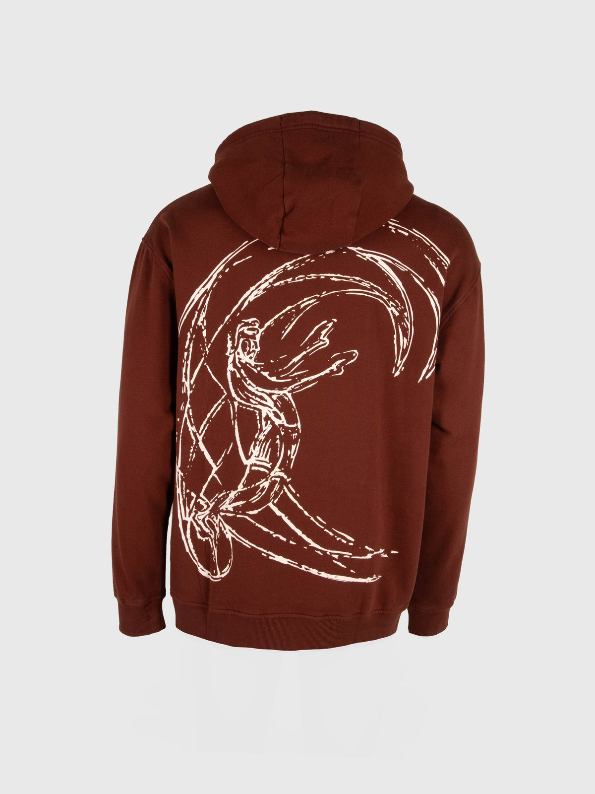 O'Riginals Hoodie für Herren, braun mit Grafik-Print in Weiß, freigestellt von hinten