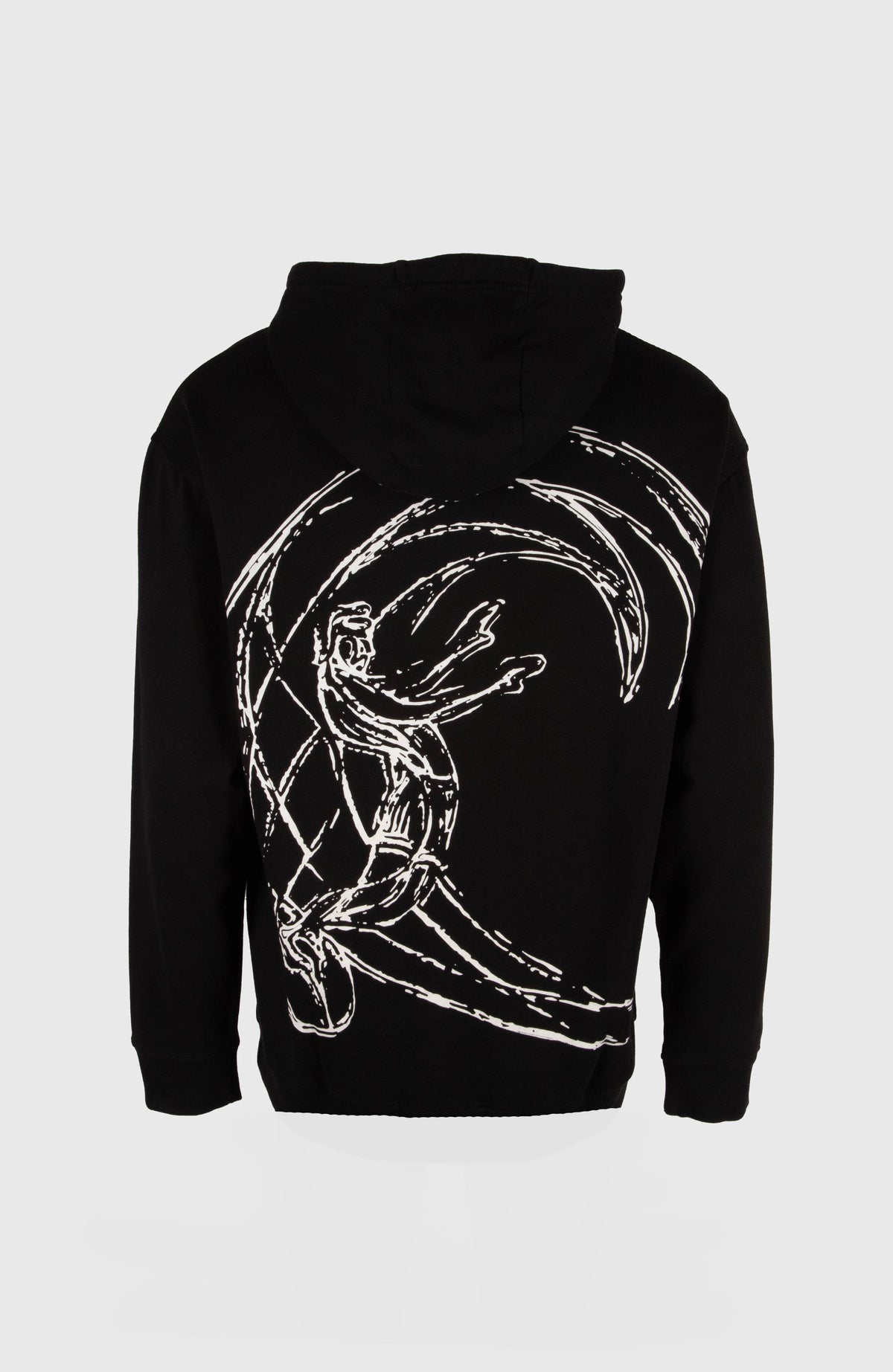 O'Riginals Hoodie für Herren, schwarz mit Grafik-Print in Weiß, freigestellt von hinten mit großem Print