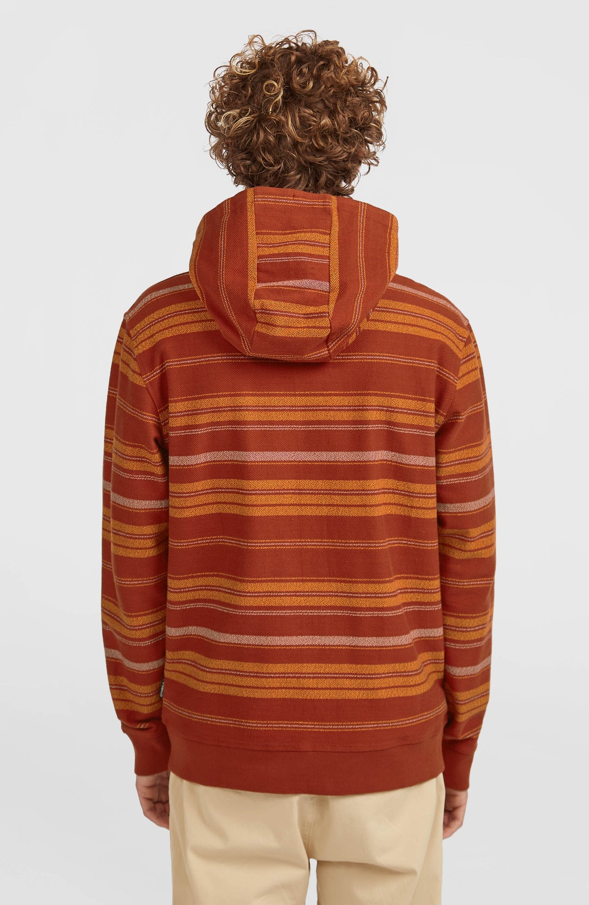 O'NEILL BAVARO FZ HOODIE für Herren, braun mit Streifenmuster in Gelb und Weiß, Rückansicht am Model