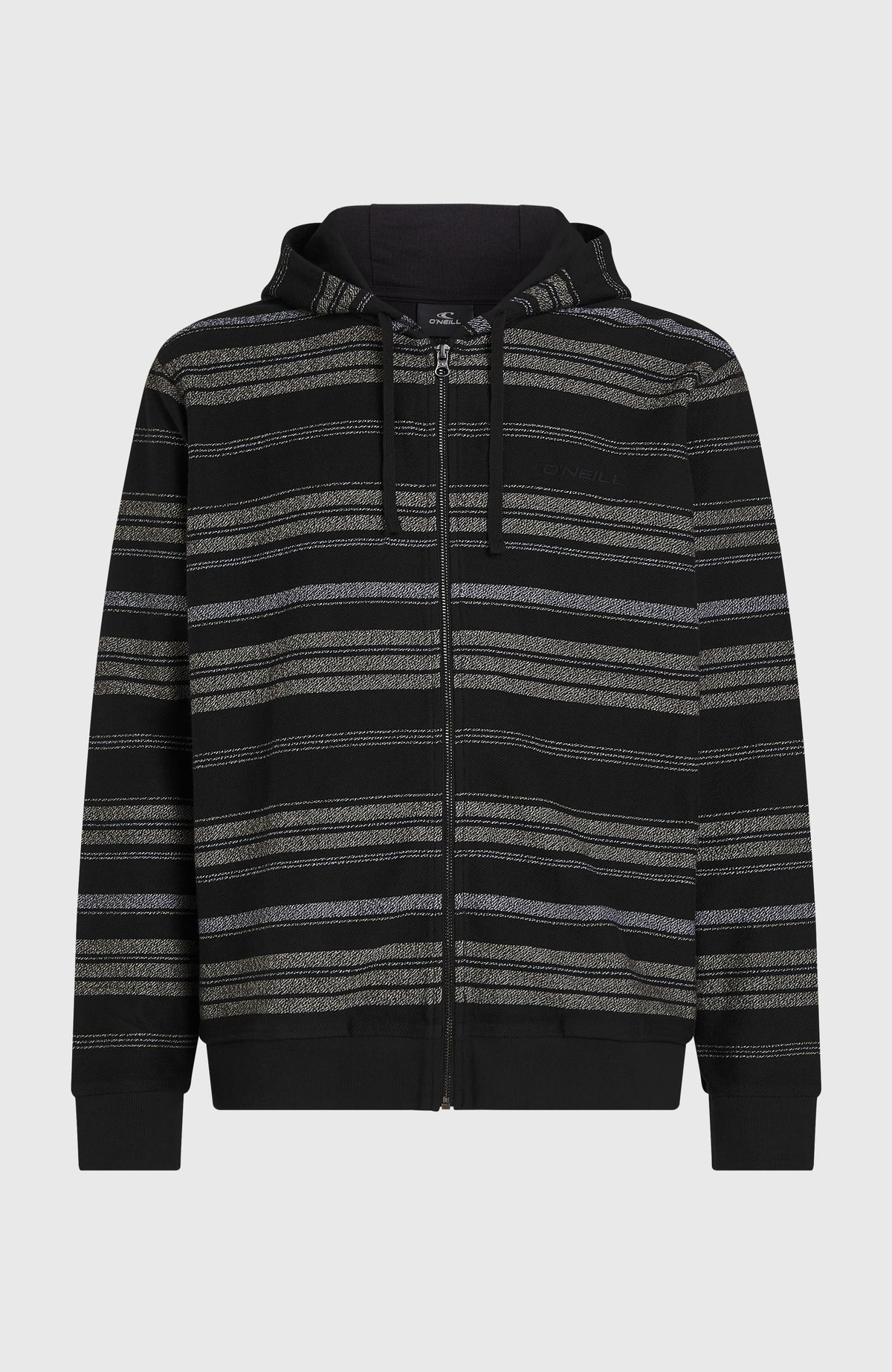 O'NEILL BAVARO FZ HOODIE für Herren, schwarz mit Streifenmuster in Grau, flach liegend von vorne
