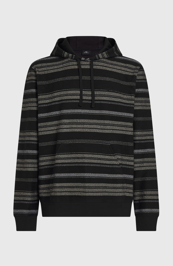 O'NEILL BAVARO HOODIE für Herren, schwarz mit Streifenmuster in Grau, flach liegend von vorne, Kängurutasche
