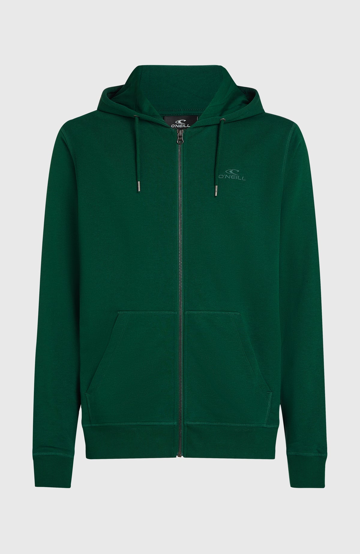 Grüne Small Logo Kapuzenjacke für Herren, freigestellt von vorne mit durchgehendem Reißverschluss und Kängurutasche