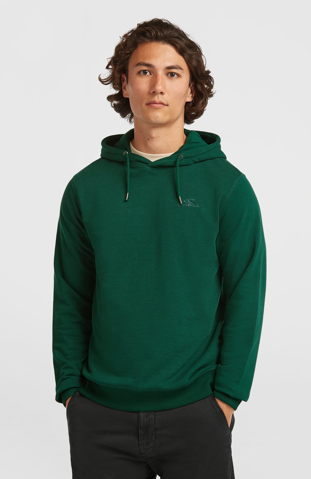 O'Neill Small Logo Hoodie für Herren, grün, Vorderansicht getragen am Model