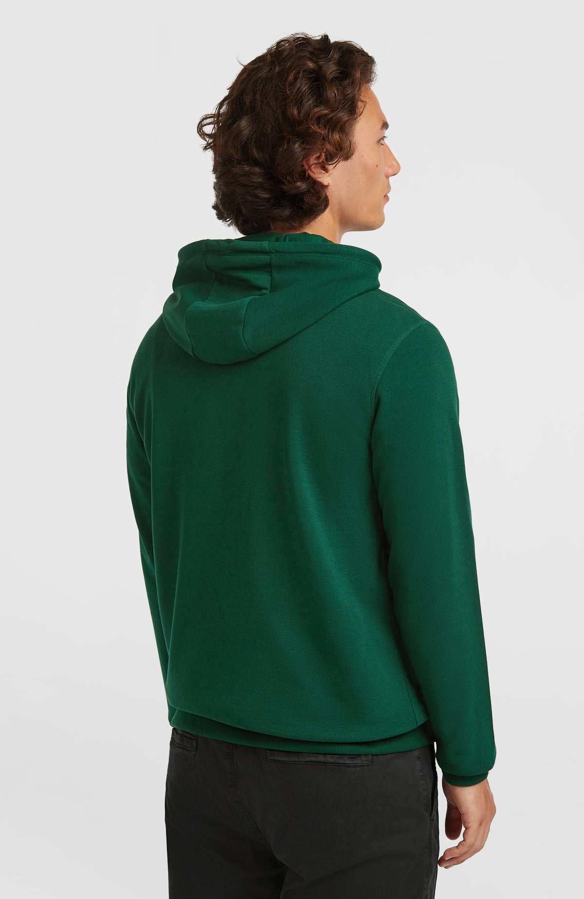 Small Logo Hoodie für Herren, grün, Rückansicht am Model mit Kapuze