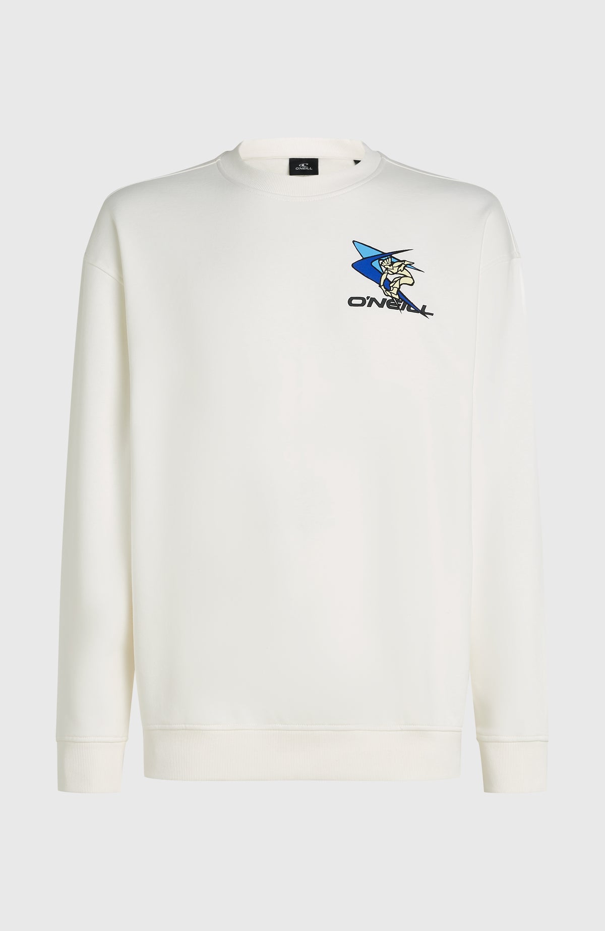 FWC'Play Crew Sweatshirt für Herren, weiß mit Grafik-Print in Blau und Schwarz, freigestellt von vorne