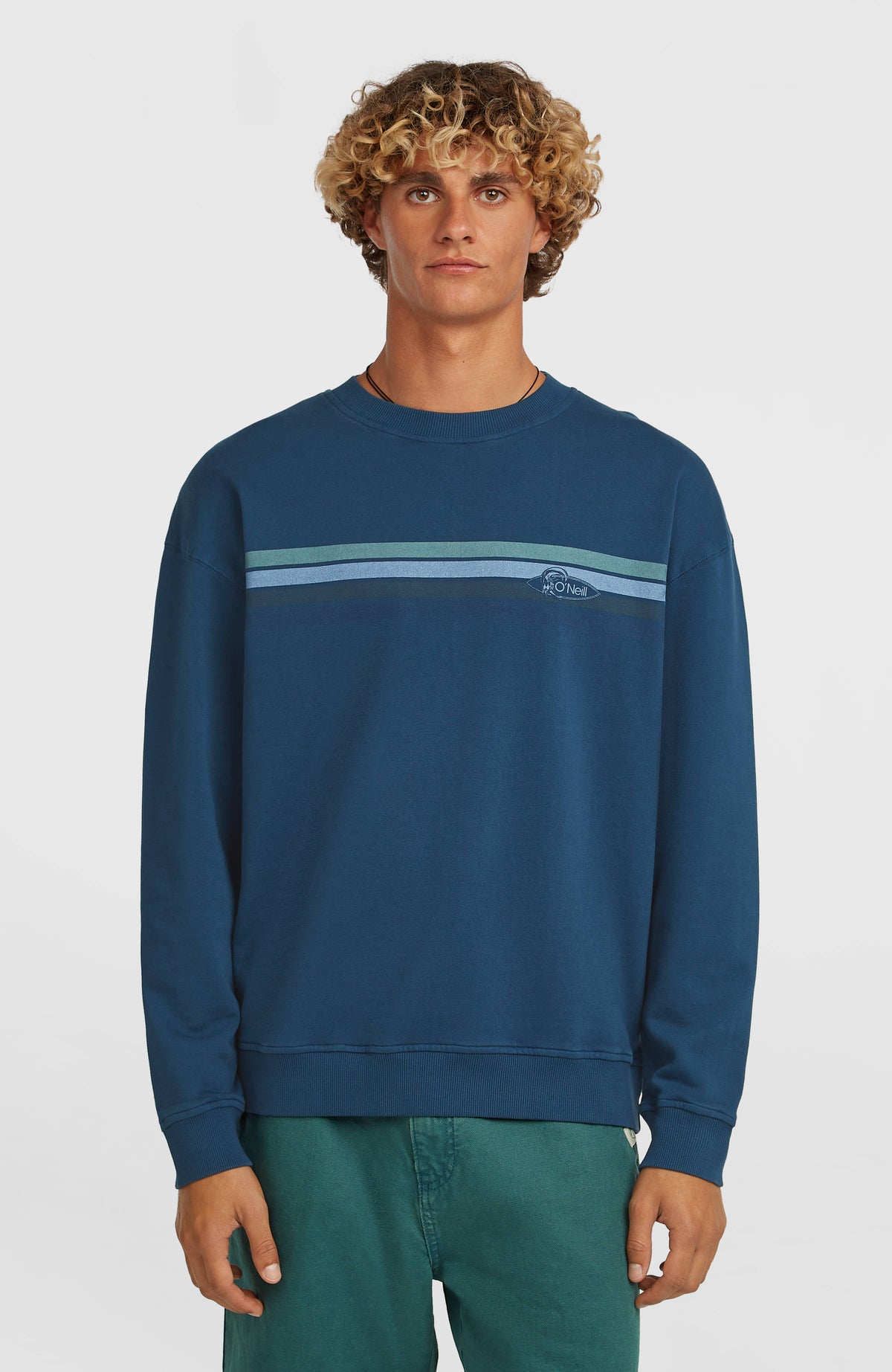 O'Neill O'Riginals Crew Sweatshirt für Herren, blau mit Streifenmuster in Hellblau und Türkis, Vorderansicht