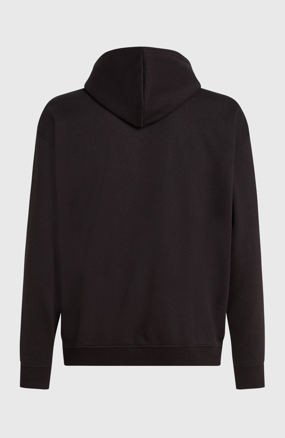 Essentials 90s Logo Hoodie für Herren in Schwarz, freigestellt von hinten mit Kapuze