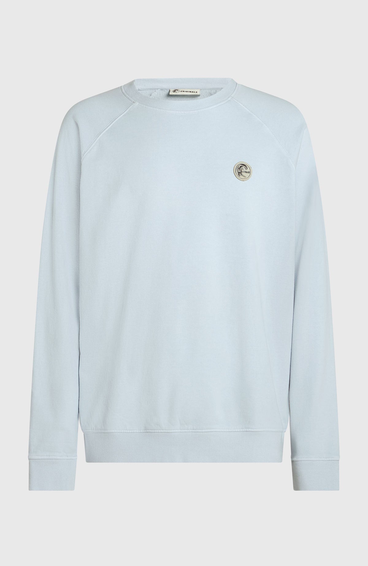 O'Riginals Badge Crew Sweatshirt für Herren in Blau, flach liegend von vorne mit rundem Logo-Badge