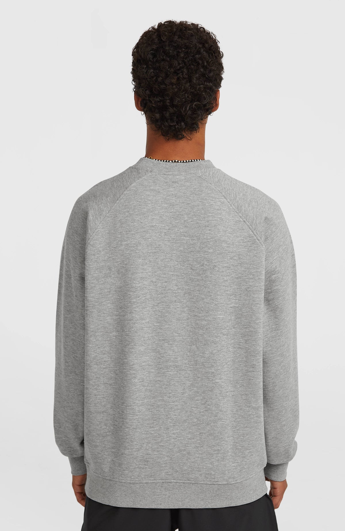 Essentials 90s Logo Crew Sweatshirt für Herren, grau, Rückansicht am Model mit Raglannähten